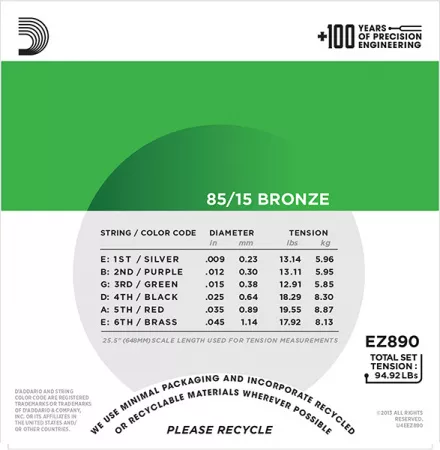 EZ890 AMERICAN BRONZE 85/15 Струны для акустической гитары Super Light 9-45 D`Addario