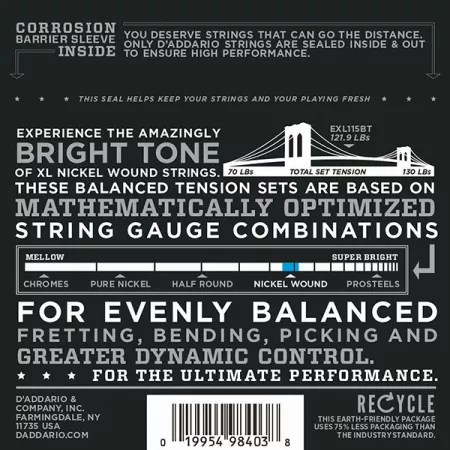 EXL115BT Nickel Wound Комплект струн для электрогитары, Medium, 11-50, D'Addario