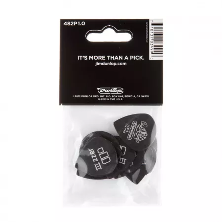 Tortex Pitch Black Jazz III Медиаторы 12шт, толщина 1,00мм, Dunlop, 482P1.0