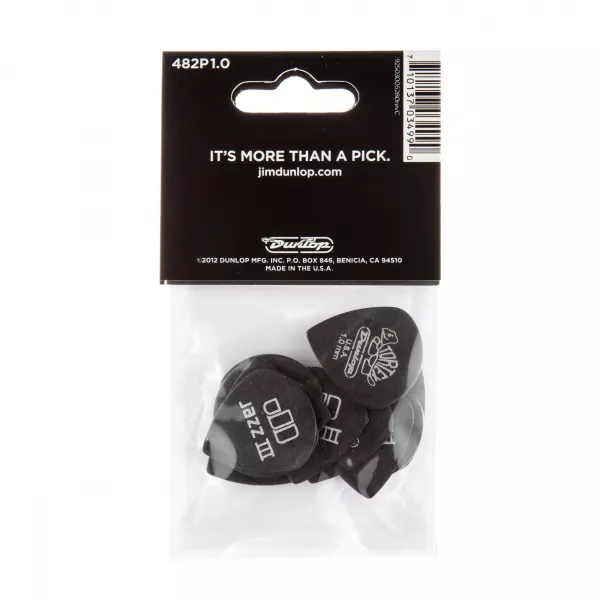 Tortex Pitch Black Jazz III Медиаторы 12шт, толщина 1,00мм, Dunlop, 482P1.0  рис.2 