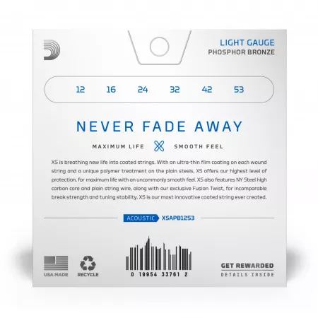 XS Комплект струн для акустической гитары, фосфорная бронза, 12-53, D'Addario, XSAPB1253