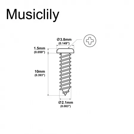 Саморез 2,1х10мм, золото, 20 шт, Musiclily, MX3030GD-20