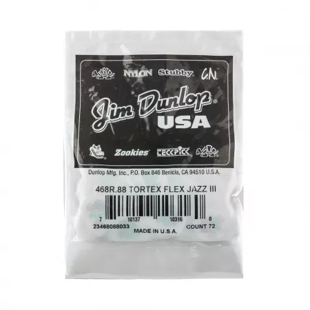 Tortex Flex Jazz III Медиаторы, 72шт, толщина 0.88мм, Dunlop, 468R.88