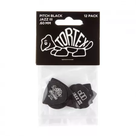 Tortex Pitch Black Jazz III Медиаторы 12шт, толщина 0,60мм, Dunlop, 482P.60