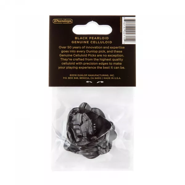 Genuine Celluloid Медиаторы, 12шт, средние, черный перламутр, Dunlop, 483P02MD  рис.2 