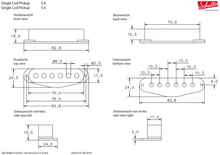 224 B S6 размеры звукоснимателя сингл SCHALLER