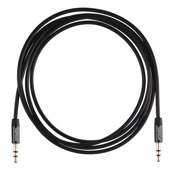 Кабель AUX 3.5мм (m)- 3.5мм (m), 1.5м, TPE черный, в пакете, GoPower, 00-00027479  рис.2 