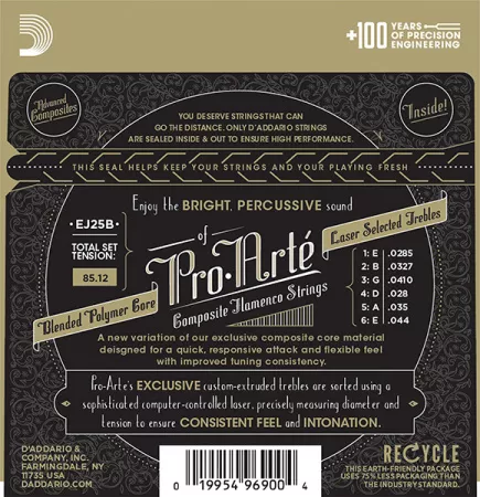 EJ25B Pro-Arte Composite Комплект струн для гитары фламенко, черный нейлон, D'Addario