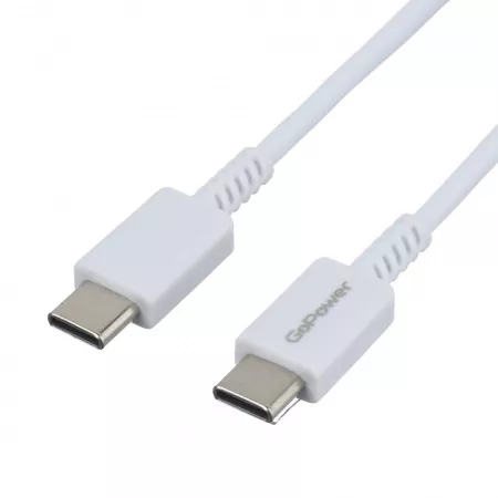 Кабель GP20TT Type-C (m)-Type-C (m) 1.0м 100W, белый, GoPower, 00-00022803