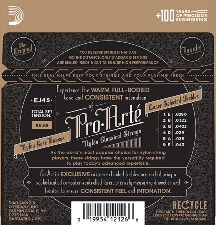 EJ45 PRO ARTE Струны для классической гитары нейлоновые Normal D`Addario