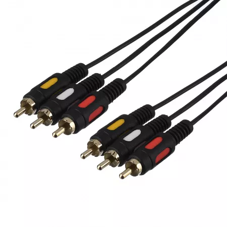 Кабель 3xRCA (m)-3xRCA (m) 5.0м ПВХ, черный, в пакете, GoPower, 00-00027486