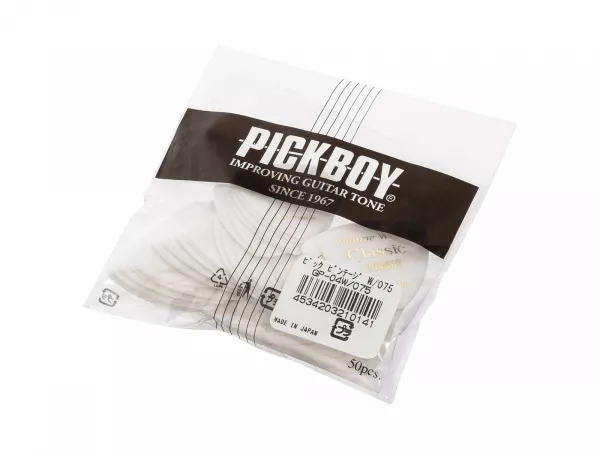 Celluloid Vintage Classic White Медиаторы 50шт, толщина 0.75мм, Pickboy, GP-04W/075  рис.2 