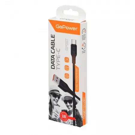 Кабель GP01T USB (m)-Type-C (m) 1.0м 2.4A, ПВХ, черный, GoPower, 00-00018566