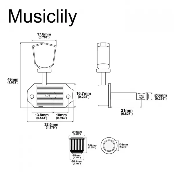 Колки для гитары 3+3, золото, Musiclily, MX1103GD  рис.2 