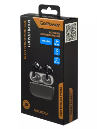 MetalCase Наушники внутриканальные, bluetooth 5.4 с микр. ANC+ENC, графит, GoPower, 00-00035194