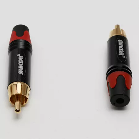 SRCM-G-R Разъем на кабель RCA male, красный хвостовик, SHNOOR