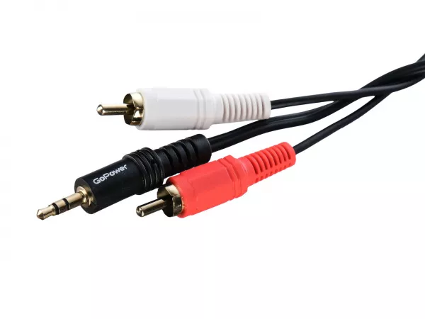 Кабель AUX 3.5мм-2xRCA 1.5м ПВХ черный в пакете, GoPower, 00-00027488  рис.2 