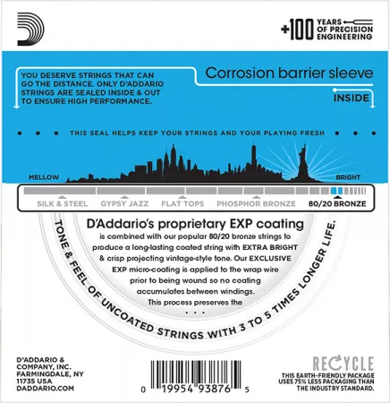 EXP11 COATED 80/20 Струны для акустической гитары Light12-53 D`Addario