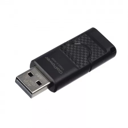 Slider Флеш-накопитель 4GB USB2.0, черный матовый пластик, GoPower, 00-00025961