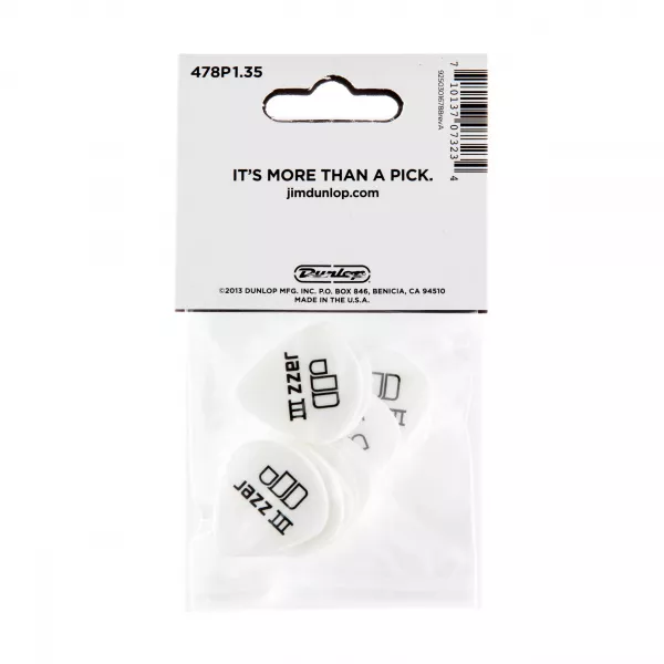 Tortex White Jazz III Медиаторы 12шт, толщина 1,35мм, Dunlop, 478P1.35  рис.2 