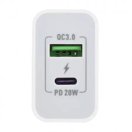 Сетевое зарядное устройство GPQC08, 1USB+1Type-C, 20Вт QC3.0, белый, GoPower, 00-00028401