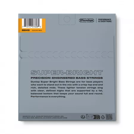Super Bright Комплект струн для 5-струнной бас-гитары, нерж.сталь, Light, 40-120, Dunlop, DBSBS40120