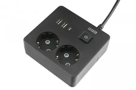 PowerCube Удлинитель, 2 розетки, 3 USB-порта, Электрическая мануфактура, PC-1B-2M