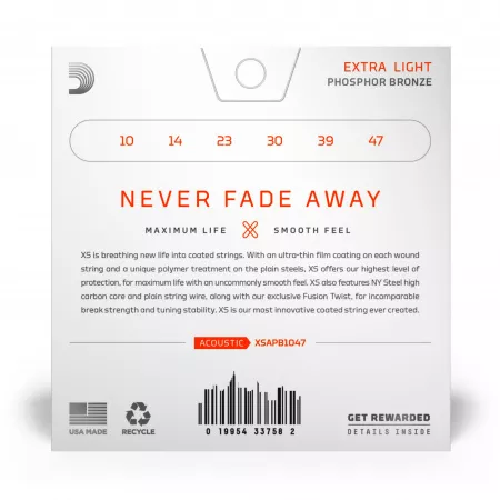 XS Комплект струн для акустической гитары, фосфорная бронза, 10-47, D'Addario, XSAPB1047
