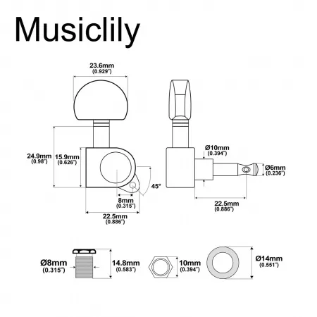 Колки для гитары 3+3, хром, Musiclily, MX1343CR-3MX1344CR-3