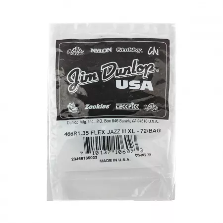Tortex Flex Jazz III XL Медиаторы, 72шт, толщина 1.35мм, Dunlop, 466R1.35