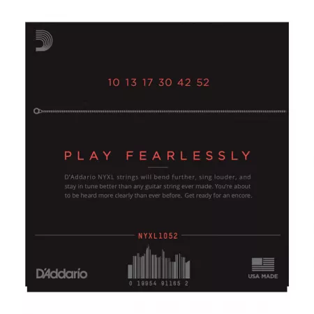 NYXL1052 NYXL Комплект струн для электрогитары, никелирован, L. Top/Heavy Bottom, 10-52, D'Addario