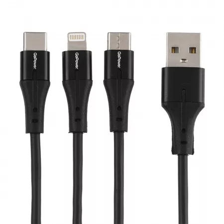 Кабель GP21-3-1.2M USB (m)-Type-C/Lightning/microUSB (m) 1.2м черный, GoPower, 00-00028388