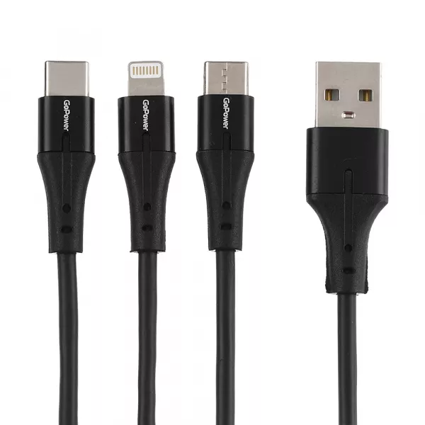 Кабель GP21-3-1.2M USB (m)-Type-C/Lightning/microUSB (m) 1.2м черный, GoPower, 00-00028388  рис.2 
