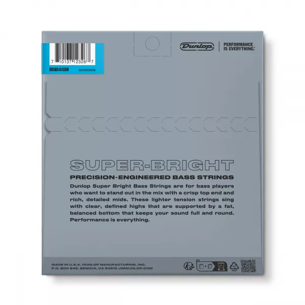 Super Bright Комплект струн для 5-стр бас-гитары, нерж.сталь, Med.Scale, 45-125, Dunlop, DBSBS45125M  рис.2 