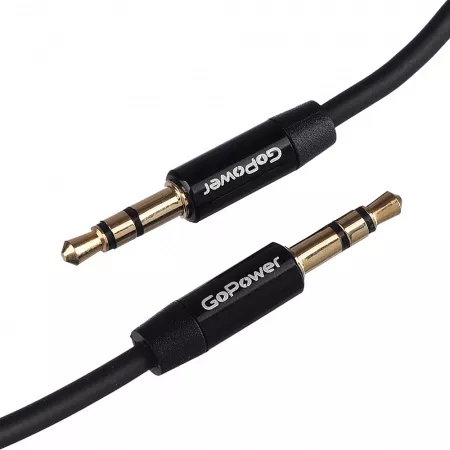 Кабель AUX 3.5мм (m)- 3.5мм (m), 1.0м, TPE черный, в пакете, GoPower, 00-00027478