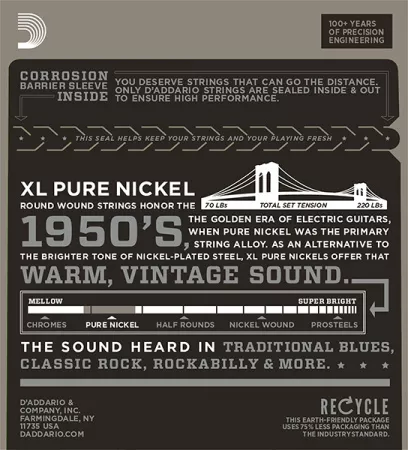 EPN110 XL PURE NICKEL Струны для электрогитары нейлоновые Regular Light 10-45 D`Addario