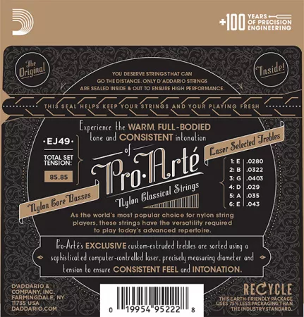 EJ49 PRO ARTE Струны для классической гитары нейлоновые Normal D`Addario