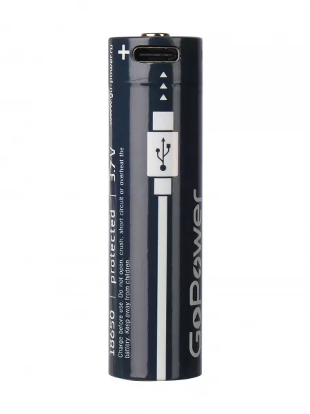 Аккумулятор Li-ion ICR18650 3.7В 2000мАч Type-C, 2шт, GoPower, 00-00031393  рис.2 