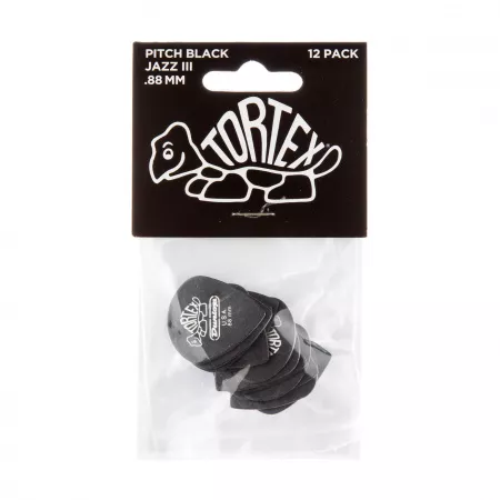 Tortex Pitch Black Jazz III Медиаторы 12шт, толщина 0,88мм, Dunlop, 482P.88