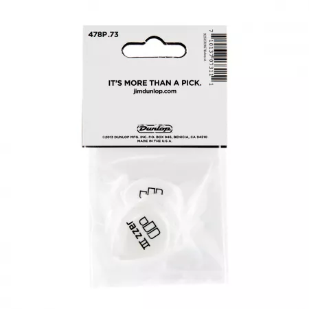 Tortex White Jazz III Медиаторы 12шт, толщина 0,73мм, Dunlop, 478P.73