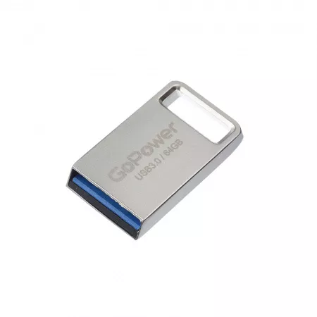 Mini Флеш-накопитель 64GB USB3.0, металл, серебряный, GoPower, 00-00027359