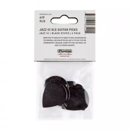 Nylon Jazz III XL Медиаторы 6шт, 1,38мм, черные, Dunlop, 47PXLS
