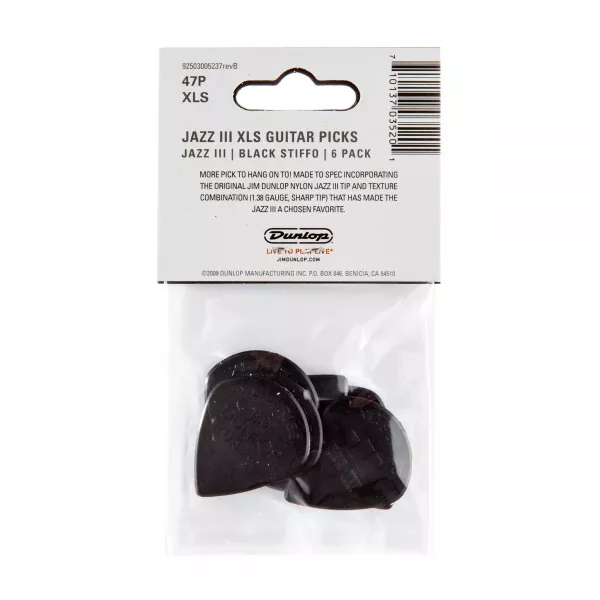 Nylon Jazz III XL Медиаторы 6шт, 1,38мм, черные, Dunlop, 47PXLS  рис.2 