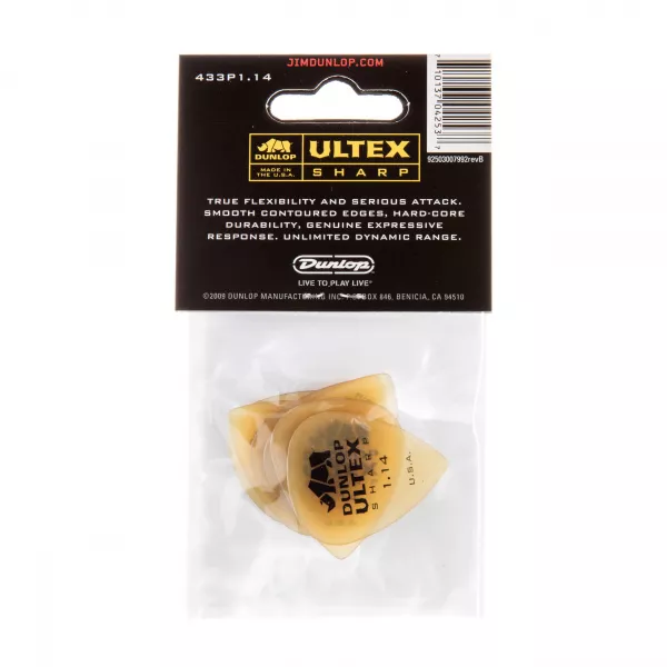 Ultex Sharp Медиаторы 6шт, толщина 1,14мм, Dunlop, 433P1.14  рис.2 