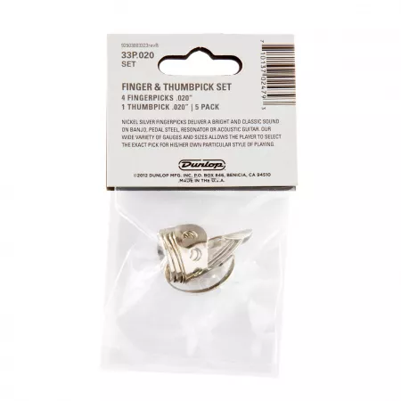 Nickel Silver Медиаторы на палец 5шт, нейзильбер, толщина .020, Dunlop, 33P.020