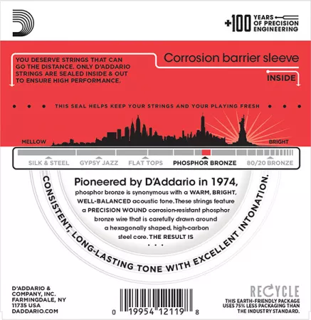 EJ39 Phosphor Bronze Комплект струн для акустической 12-струнной гитары, Medium, 12-52, D'Addario