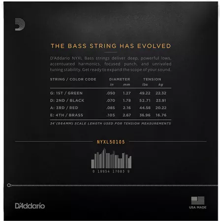 NYXL50105 NYXL Комплект струн для бас-гитары, Long Scale, Medium, 50-105, D'Addario
