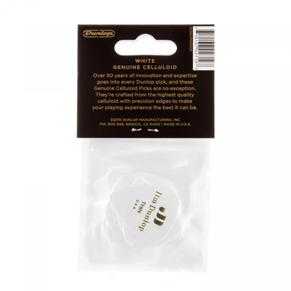 Genuine Celluloid Медиаторы, 12шт, тонкие, белые, Dunlop, 483P01TH  рис.2 
