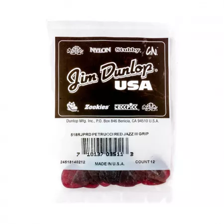 John Petrucci Primetone Jazz III Медиаторы 12шт, красные, Dunlop, 518RJPRD