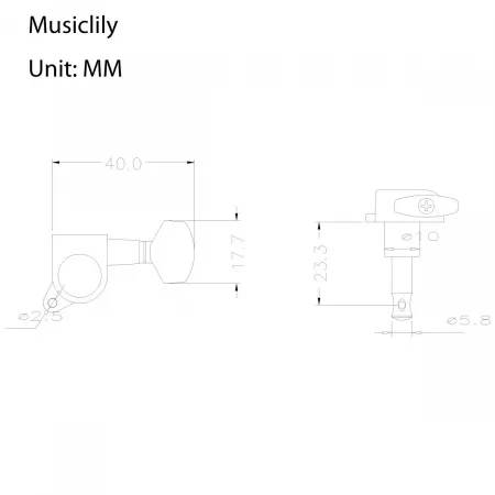 Одиночный колок для гитары, левый, хром, Musiclily, M174